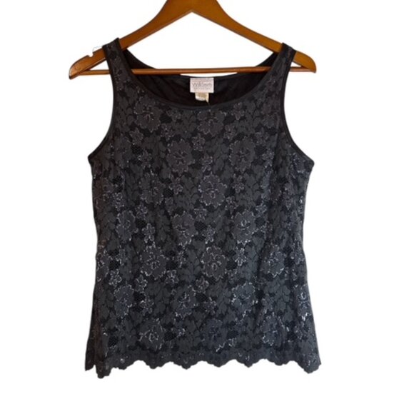 Willi Smith Y2K Babydoll Lace Top L Sleeveless Whimsigoth Fairy Grunge Black 90s - Picture 1 of 8